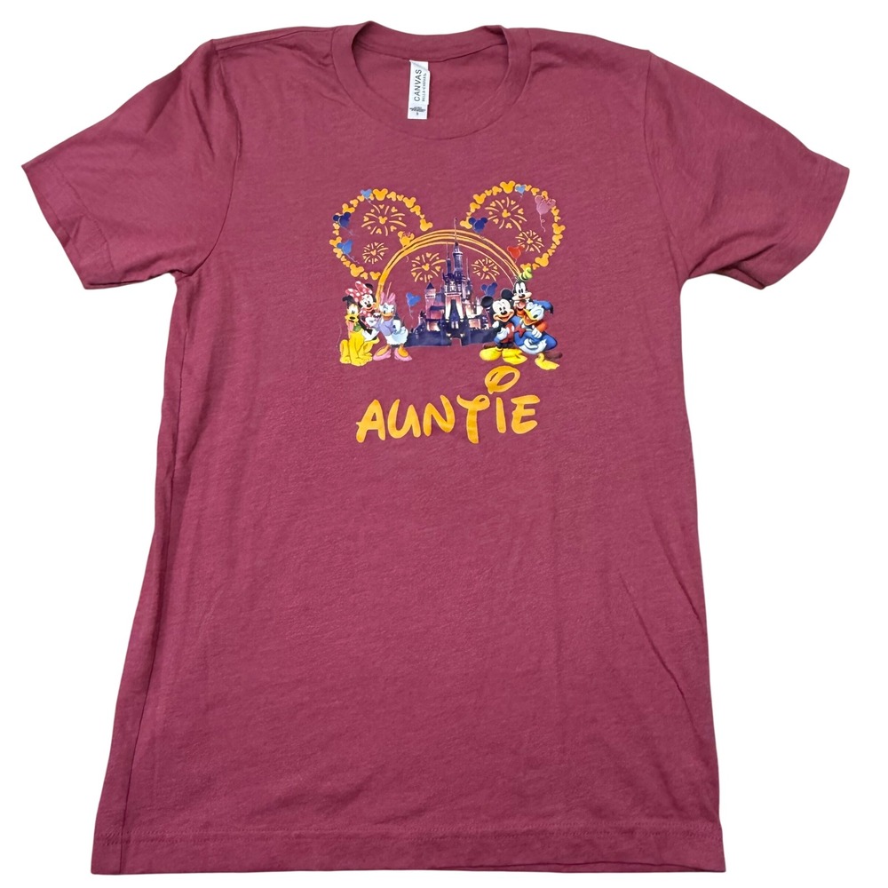 Bella Canvas Auntie Disney Graphic T-Shirt Pink Mickey Minnie Castle Small